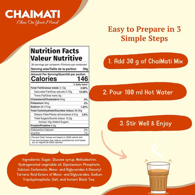 Chaimati Original Dairy-Free Instant Chai Mix, 2 LB (908 gm) | Sweetened, Vegan Friendly, Gluten Free | Powdered Tea, Makes 30 Cups | No Artificial Flavors | Ready in Seconds | Hot or Iced