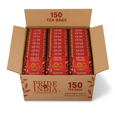 Pride of India Assamese Gold Black Tea - 150 Individually Wrapped Full Leaf Pyramid Tea Bags | Bulk Pack for Food Service, Restaurants, Cafes, Hotels, Offices & Daily Tea Drinkers