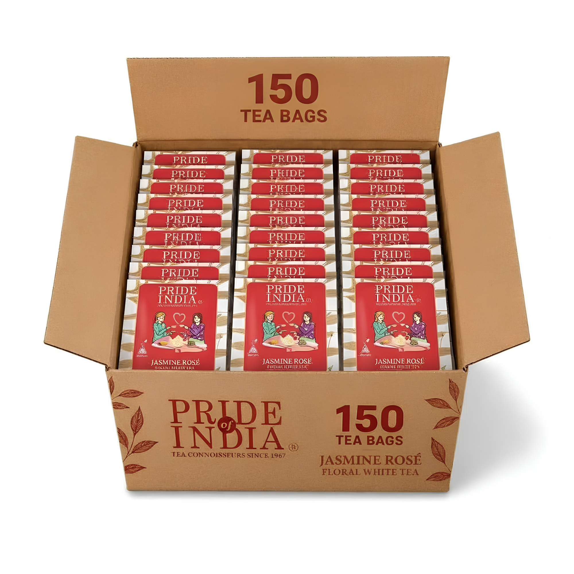 Pride of India Jasmine Rose White Tea - 150 Individually Wrapped Full Leaf Pyramid Tea Bags | Floral White Tea Bulk Pack for Food Service, Cafes, Hotels, Offices & Daily Tea Drinkers