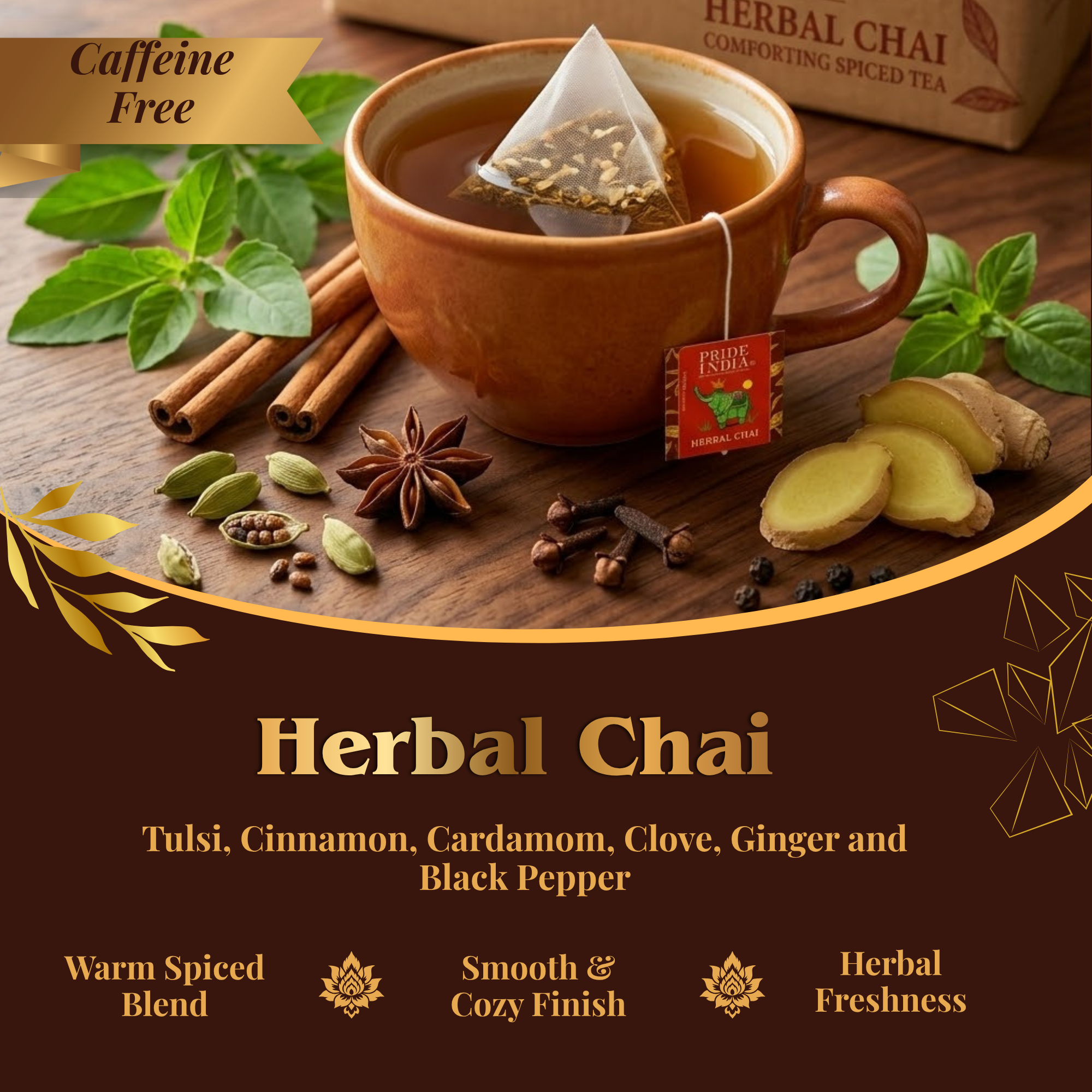 Pride of India Herbal Chai Spiced Tea - 150 Individually Wrapped Full Leaf Pyramid Tea Bags | Herbal Tea Bulk Pack for Food Service, Cafes, Hotels, Offices & Daily Tea Drinkers
