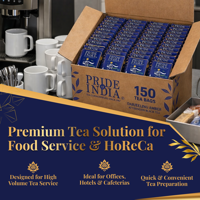 Pride of India Darjeeling Amber Black Tea - 150 Individually Wrapped Full Leaf Pyramid Tea Bags | Bulk Pack for Food Service, Restaurants, Cafes, Hotels, Offices & Daily Tea Drinkers