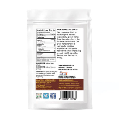 Natural Arjuna Bark Whole, Half Pound (3.53oz - 100gm) Pack - Pride Of India