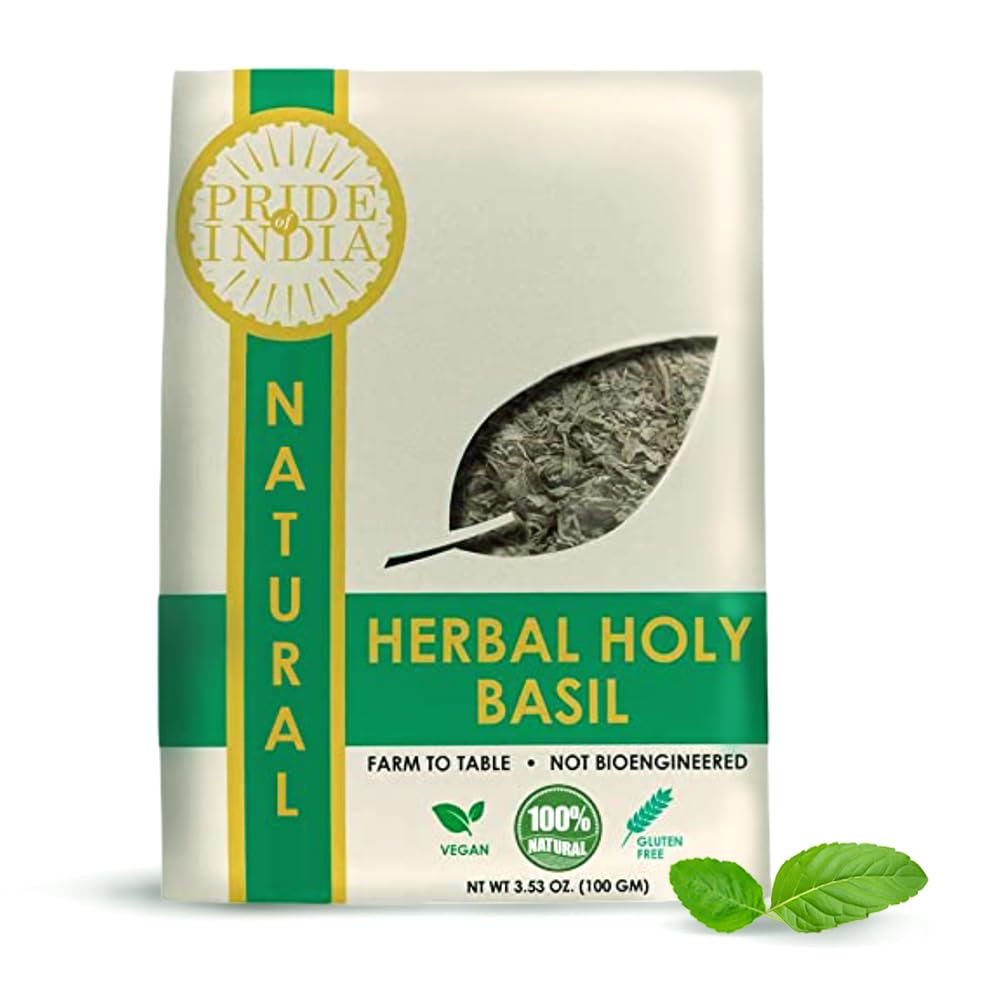 NUTRITEA Natural Tulsi Holy Basil Herbal Full Leaf Tea (Caffeine Free) - Pride Of India