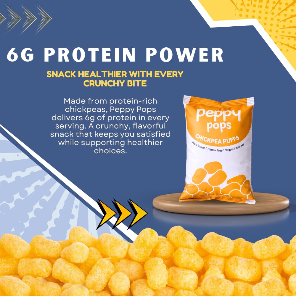 Peppy Pops Chickpea Puffs Masala Magic Flavor - 6 Pack, 12 oz | Indian Spiced High Protein Snacks | Crunchy Better-for-You Snack and Healthy Alternative to Chips with 6g Protein Per Bag