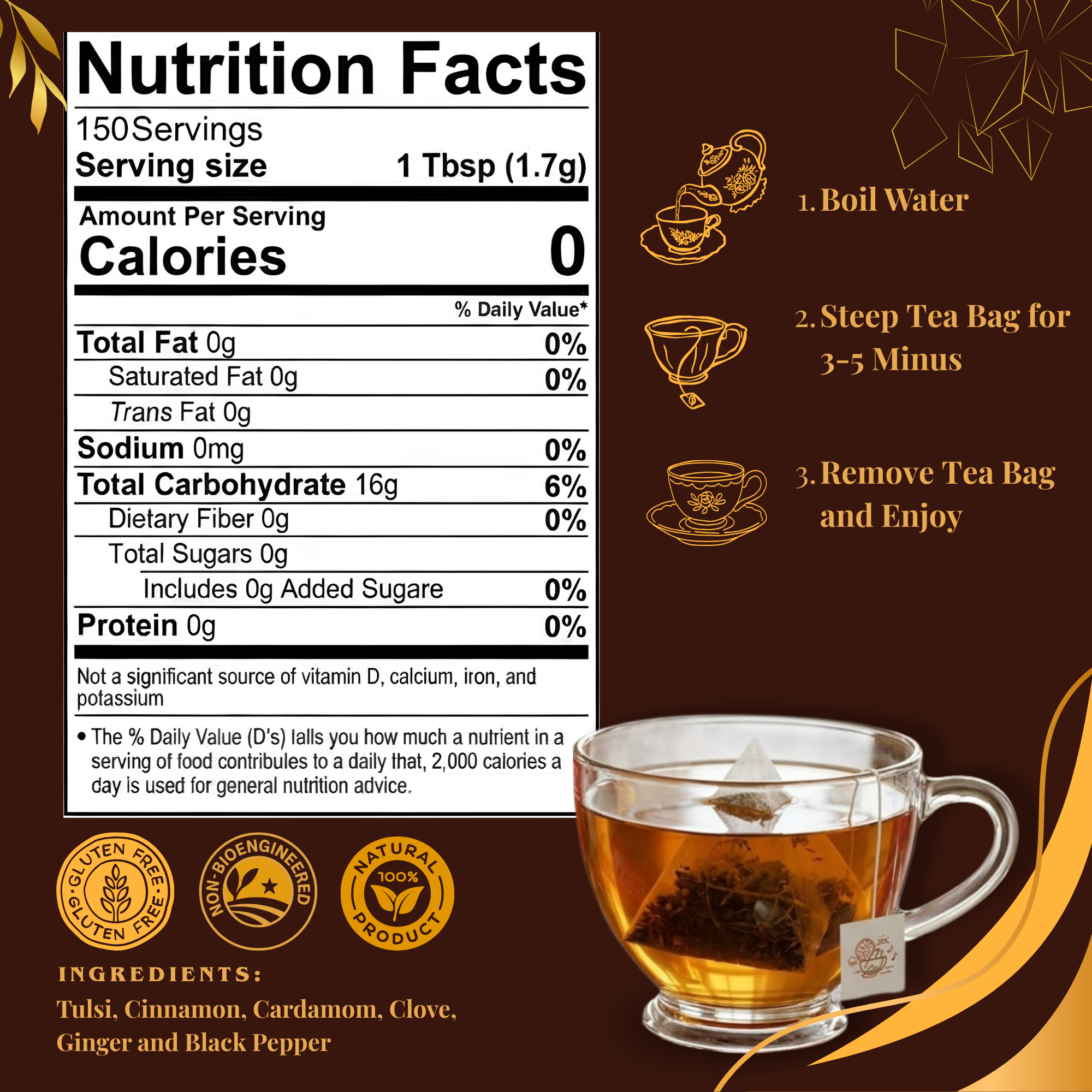 Pride of India Herbal Chai Spiced Tea - 150 Individually Wrapped Full Leaf Pyramid Tea Bags | Herbal Tea Bulk Pack for Food Service, Cafes, Hotels, Offices & Daily Tea Drinkers