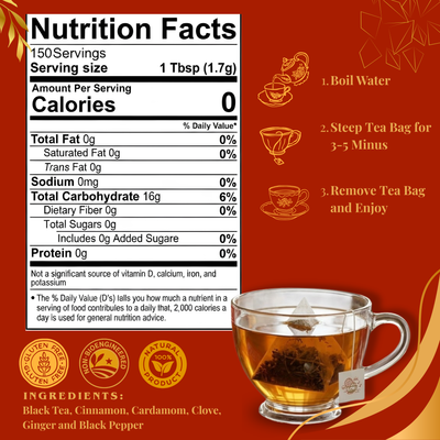Pride of India Chai Royale Spiced Tea - 150 Individually Wrapped Full Leaf Pyramid Tea Bags | Masala Chai Tea Bulk Pack for Food Service, Cafes, Hotels, Offices & Daily Tea Drinkers
