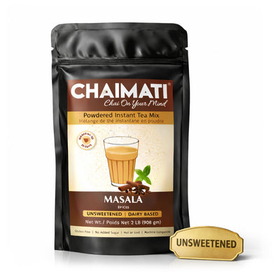 Chaimati Unsweetened Masala Chai Mix, 2 LB (908 gm) | No Added Sugar, Gluten Free, Dairy Based | Instant Powdered Tea, Makes 75 Cups | Cinnamon, Ginger, Cardamom | Ready in Seconds | Hot or Iced