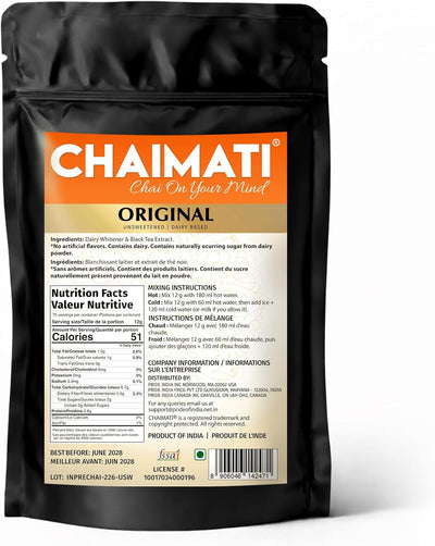 Chaimati Unsweetened Original Chai Mix, 2 LB (908 gm) | No Added Sugar, Gluten Free, Dairy Based | Instant Powdered Tea, Makes 75 Cups | Ready in Seconds | No Artificial Flavors | Hot or Iced