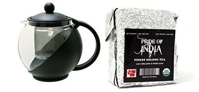 Natural Full Leaf Tea & Tea Pot w/ Removable Infuser Combo Pack - Pride Of India