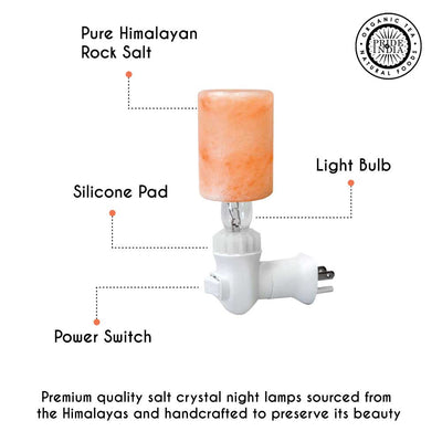 Pride of India Crystal Salt Night Lamp - Made w/ Naturally Occurring Himalayan Pink Salt– Home Decor – Handcrafted – Elevates Mood/ Brightens Space – Better Air Quality - Pride Of India