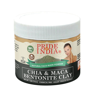 Chia & Maca Healing Bentonite Clay Natural Face Mask Powder, 1 Pound (454gm) Jar - Pride Of India