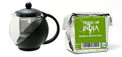 Natural Full Leaf Tea & Tea Pot w/ Removable Infuser Combo Pack - Pride Of India