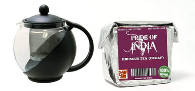 Natural Full Leaf Tea & Tea Pot w/ Removable Infuser Combo Pack - Pride Of India