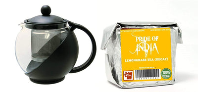 Natural Full Leaf Tea & Tea Pot w/ Removable Infuser Combo Pack - Pride Of India