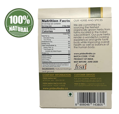 Premium Grade Pure & Raw Sun-dried Moringa Leaf Ground, (3.53oz - 100gm) - Pride Of India