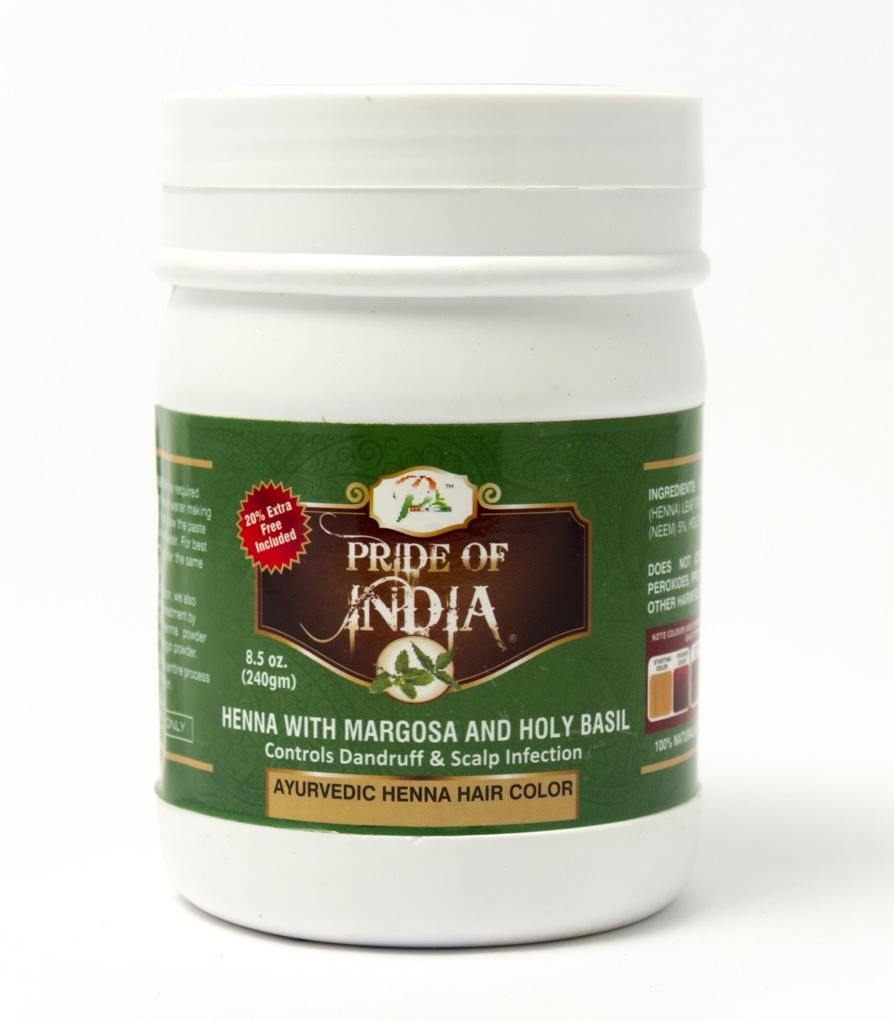 Herbal Henna Hair Powder w/ Neem (Margosa) & Tulsi (Holy Basil), 240grams (8.5oz) - Pride Of India