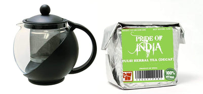 Natural Full Leaf Tea & Tea Pot w/ Removable Infuser Combo Pack - Pride Of India
