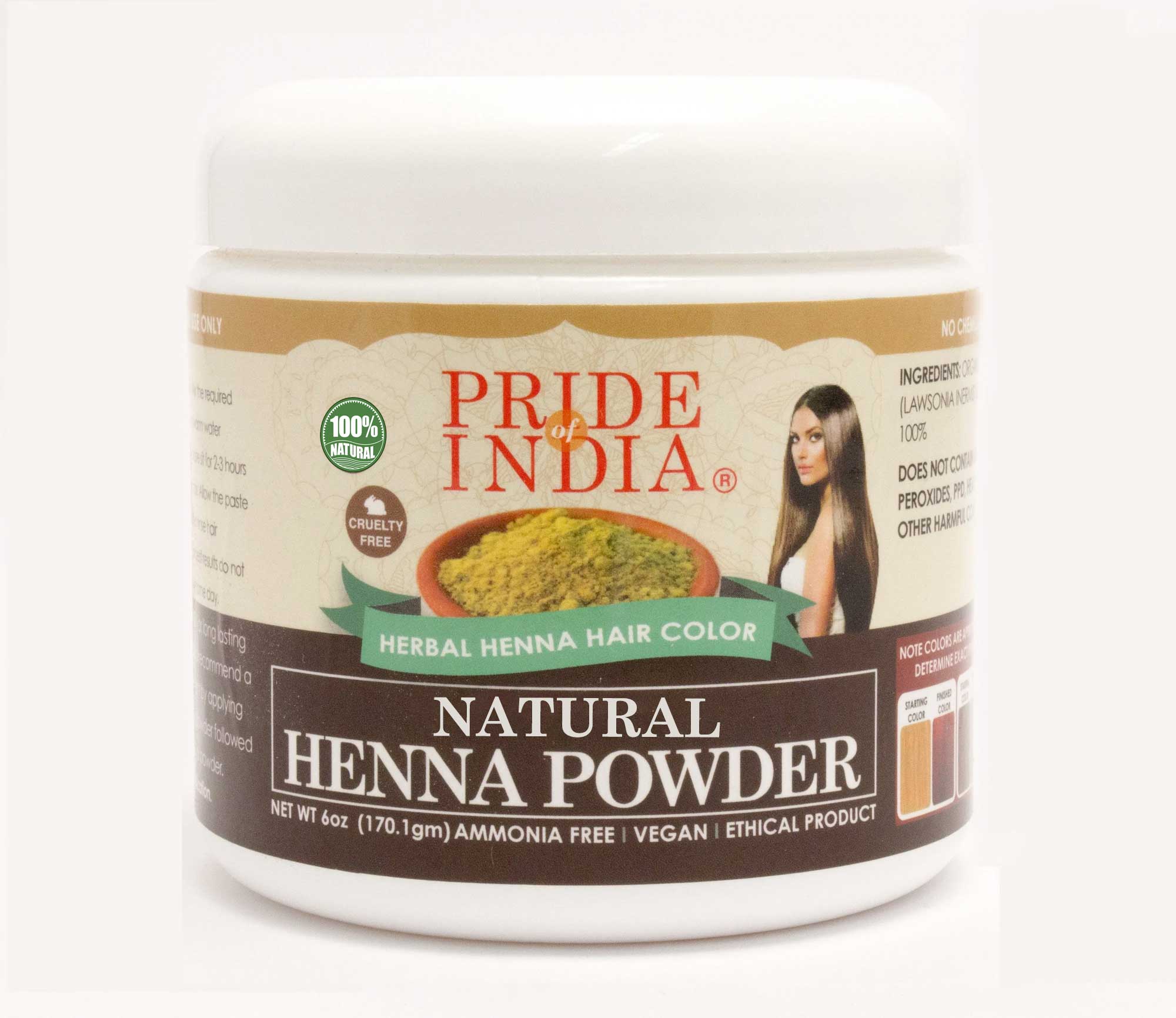 Natural Henna Hair Color Powder - 100% Natural, 6oz (170gm) Jar - Pride Of India